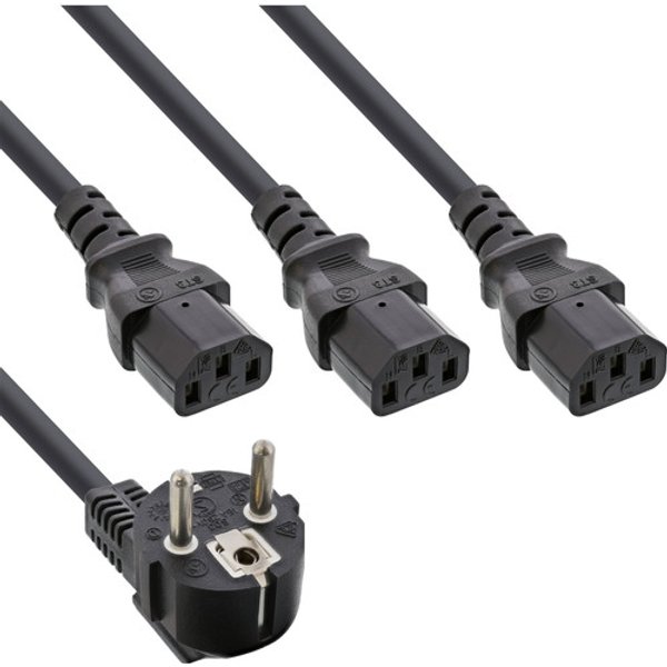 20er B-Pack InLine® Netz-Y-Kabel, 1x Schutzkontakt / 3x Kaltgeräte, 1m