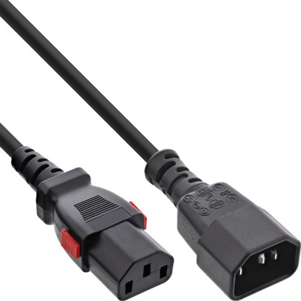 InLine® Kaltgeräteverlängerung, C13 verriegelbar auf C14, schwarz, 0,5m