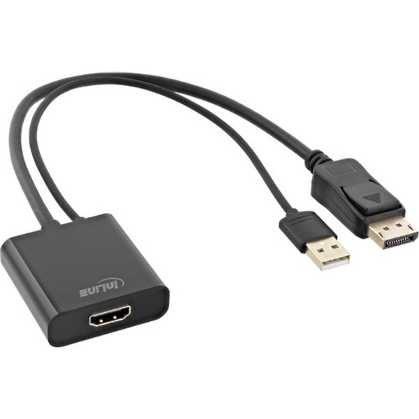 InLine® HDMI BU zu DisplayPort ST Konverter Kabel, 4K, schwarz/gold, 0,3m