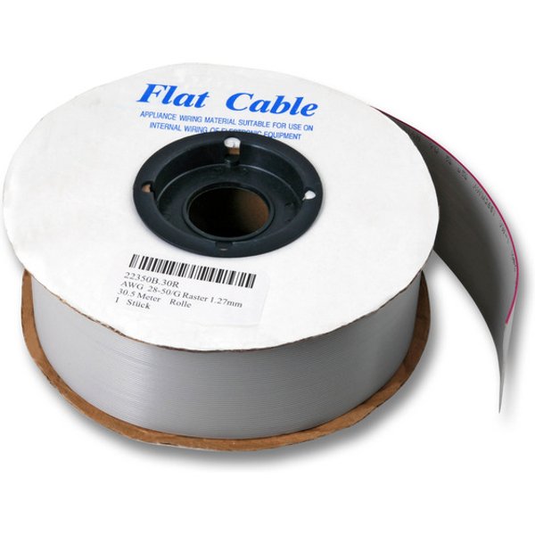 Flachbandkabel AWG 28-26/G 30,5m Rolle, RM 1,27 26pol. UL2651