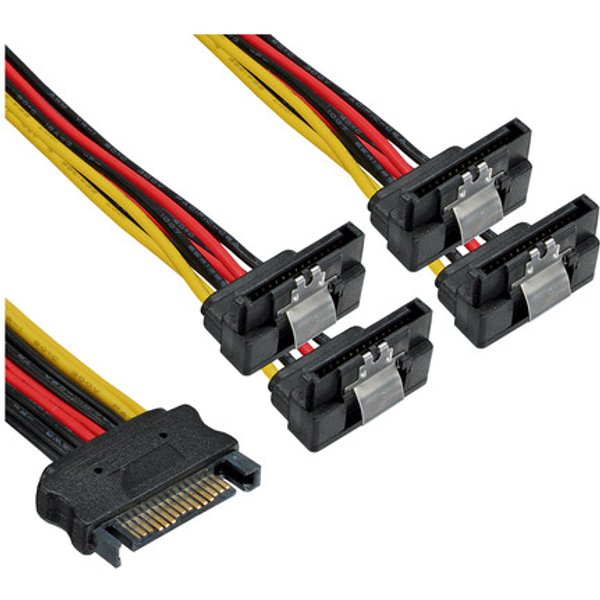 InLine® SATA Strom-Y-Kabel, SATA BU/4x SATA ST gew., m. Laschen, 0,30m
