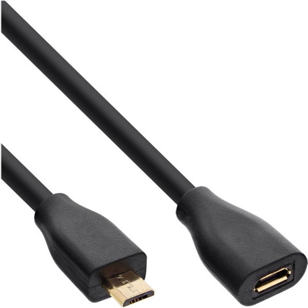 InLine® Micro-USB Verl., USB 2.0 Micro-B ST/BU, schwarz, vergoldete Kont., 5m