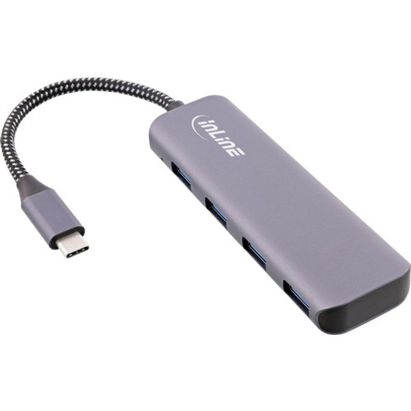 InLine® USB 3.2 Hub, USB-C zu 4x USB A 10Gb/s, Metallgehäuse, grau