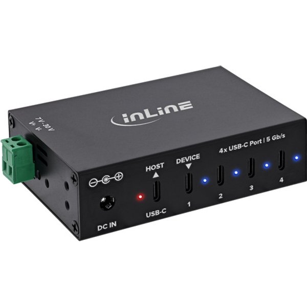 InLine® USB 3.2 Gen.1 Industrie-Hub, USB-C, 4-Port, mit Netzteil