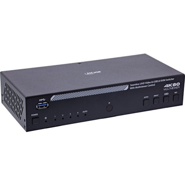 InLine® KVM Switch, 4-fach, HDMI, 4K60Hz, Multiviewer, USB Hub, schwarz