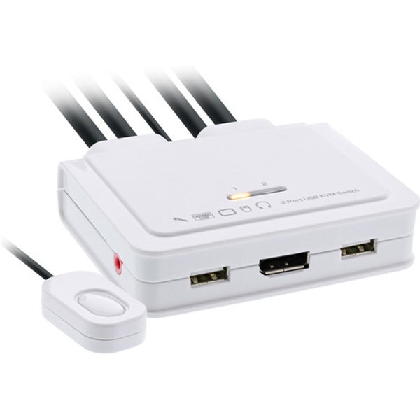InLine® KVM Switch, 2-fach, Displayport 1.2, 4K, USB, mit Audio, integr. Kabel