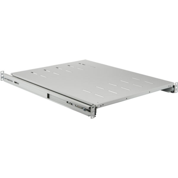 19" 1HE Fachboden ausziehbar, ET, 408..612 mm, 30 kg, ST 600, RAL7035