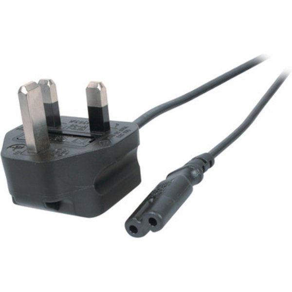 Stromkabel Netzleitung UK BS1363A - C7 180°, schwarz, 3,0 m, 2 x 0,75 mm² - 1 VPE = 10 St�ck