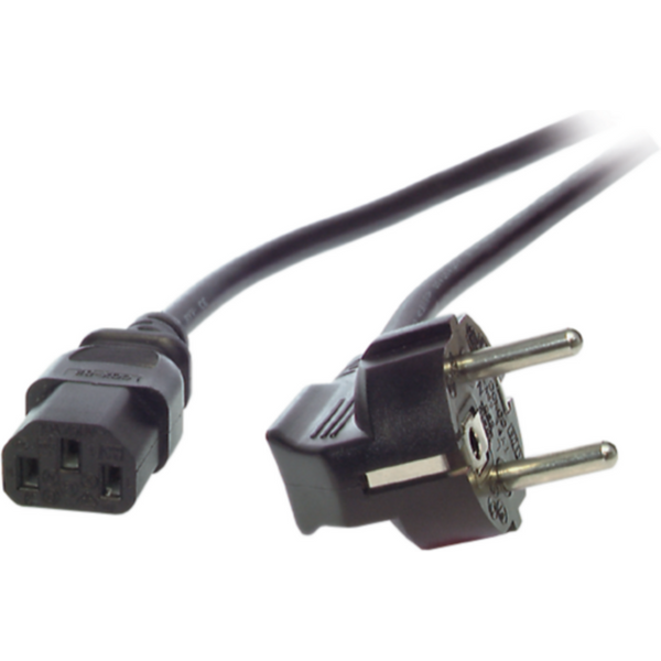 Stromkabel Netzleitung Schutzkontakt 90°- C13 180°, schwarz 5,0 m, 3 x 1,00 mm² - 1 VPE = 10 St�ck