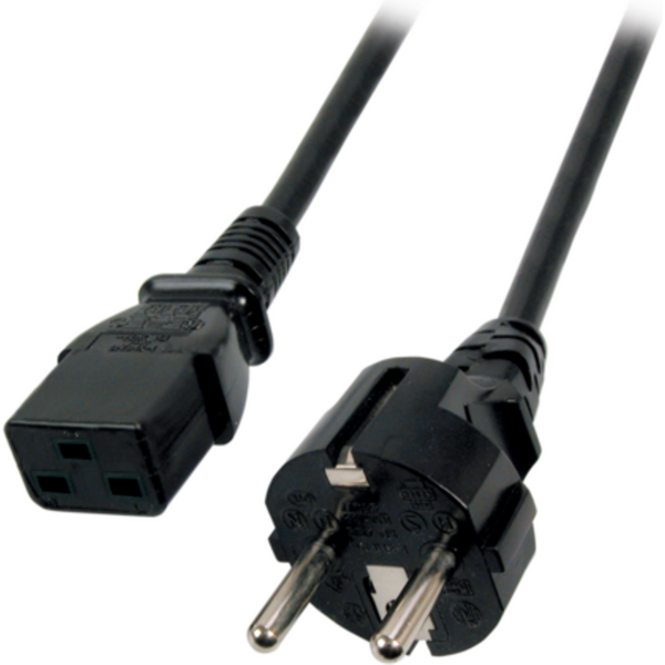 Stromkabel Netzleitung Schutzkontakt 180° - C19, 180°, schwarz, 3,0 m, 3 x 1,50 mm² - 1 VPE = 10 St�ck