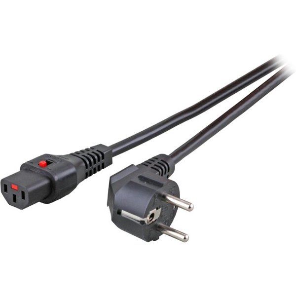 Netzleitung CEE7/7 gewinkelt 90° - C13 180°, IEC Lock, schwarz, 5,0 m
