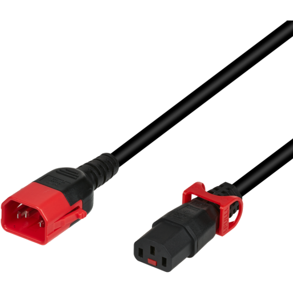 Kaltgeräteverlängerung Dual-Lock C14 - C13, IEC Lock, schwarz, 0,5 m