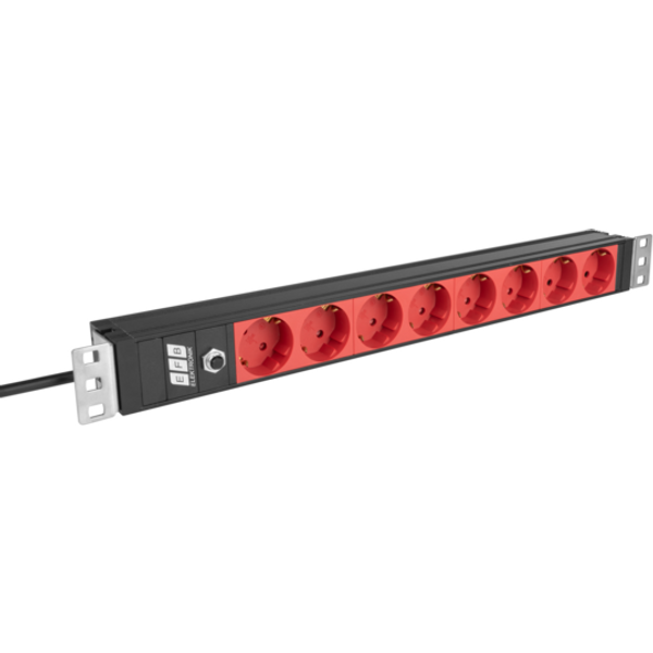 19? 1HE Steckdosenleiste 8 x CEE 7/3 rot, Zul. C14, 10 A Überlastschutz, schwarz