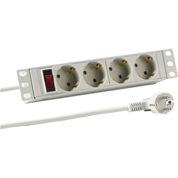 Steckdosenleisten 10? 1HE Steckdosenleiste 4 x CEE 7/3 mit Schalter, im Aluprofil, grau - 1 VPE = 20 St�ck