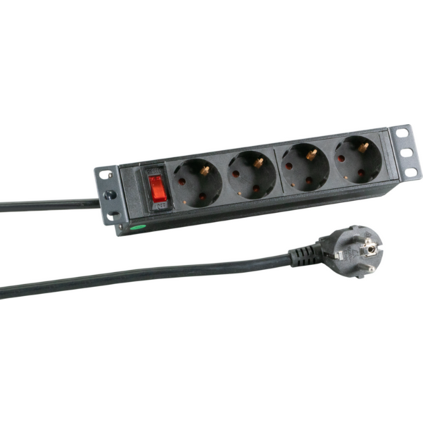 Steckdosenleisten 10? 1HE Steckdosenleiste 4 x CEE 7/3 mit, Schalter, im Aluprofil, schwarz - 1 VPE = 20 St�ck