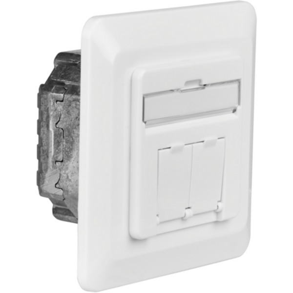 Netzwerkdose Datendose Cat.6 250MHz oben/unten, Unterputz, 2xRJ45, RAL9010 - 1 VPE = 30 St�ck