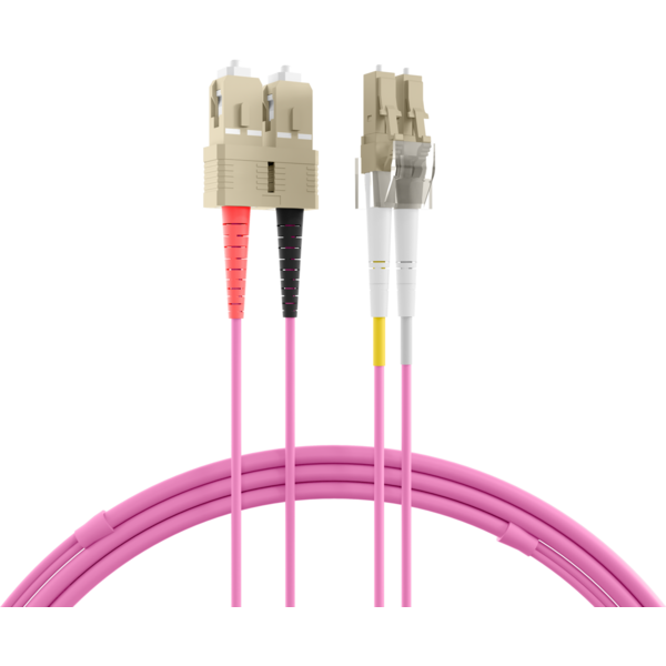 INFRALAN® Duplex Patchkabel Flat-Twin LC-SC OM4, 1m LSZH 3x5mm erikaviolett