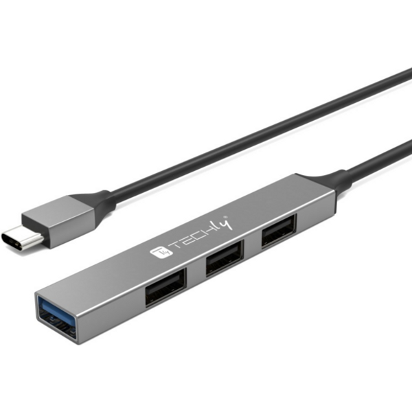 USB-C 3.2 Hub mit 4 schlanken USB-A-Ports, aus Metall