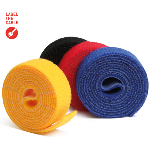LTC ROLL STRAP, Doppelseitige Klettbandrolle, 4x1m schwarz/gelb/blau/rot