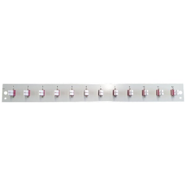 Bestückte Frontblende mit 12 x LC Duplex, Kupplung OM4, grau