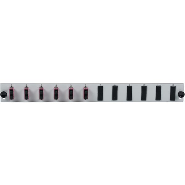 Glasfaser Verteiler Bestückte 12 Port Frontblende mit 6 x SC, Duplex Kupplung OM4 vertikal, grau - 1 VPE = 50 St�ck