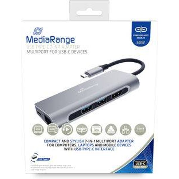 MEDIARANGE MRCS510 - USB 3.2 Gen 1 (3.1 Gen 1) Type-C - 60 W - Silber - SD - SDHC - SDXC - USB 3.2 Gen 1 (3.1 Gen 1) Type-A - USB 3.2 Gen 1 (3.1 Gen 1) Type-C - Aluminium