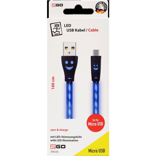 2GO USB Lade-/Datenkabel Micro-USB m.bl.LED-Beleucht. - Kabel - Digital/Daten