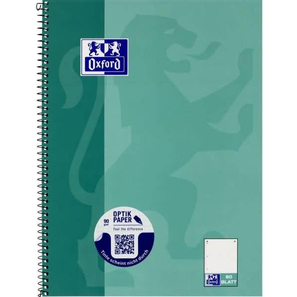 Oxford 400132378 - Monochromatisch - Blau - Grün - A4 - 80 Blätter - Kariertes Papier - Hardcover