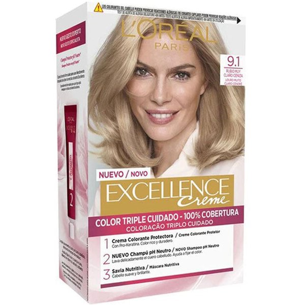 L'Oréal Tintes Excellence Creme Nº 9.1 Rubio Claro Claro Ceniza // Precio, Comprar