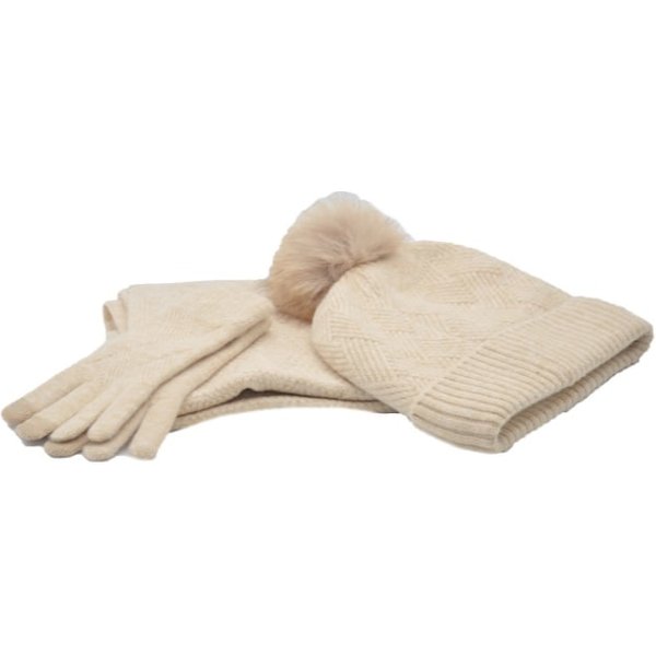 Carabo Conjunto Bufanda, Gorro y Guantes Beige Trenzado