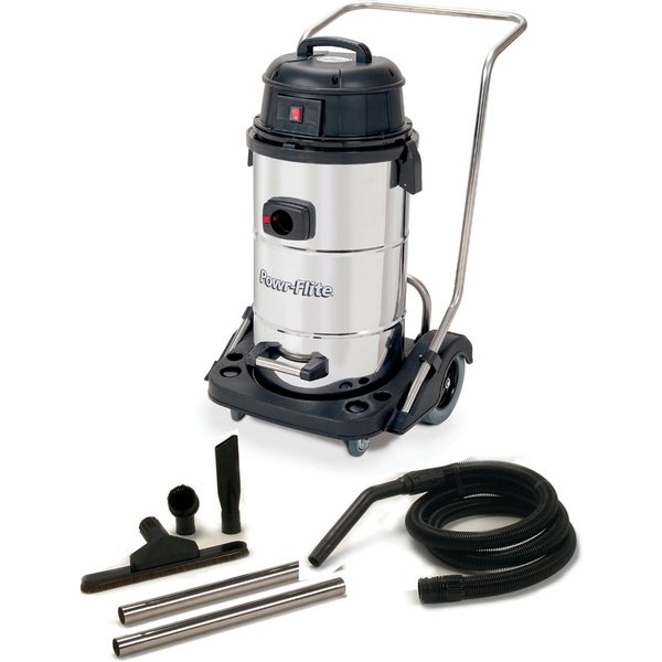 Powr-Flite PF50 Wet Dry Vacuum, 15 Gallon Stainless Steel Tank, 114 CFM Airflow, 100" Water Lift, Complete Tool Kit