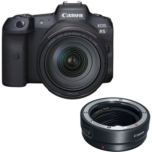 Canon EOS R5 Mirrorless Camera with RF 24-105mm f/4L IS Lens with EF-EOS R mount adapter