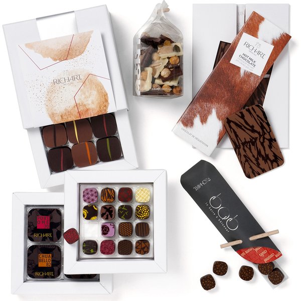 Chocolate Gift Basket 44 Pieces. Assortment Of Petit Richart And Rendez-Vius Chocolates, Ultra-Fines, Chocolate Bar And Mendiants.-image