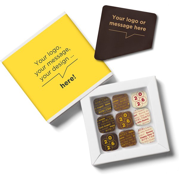 Customizable Chocolate Corporate Gifts New Year Chocolates, Delivered With A Personalized Chocolate Message Card In A Personalized Box.-image