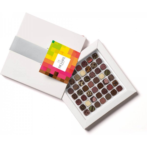 Box Of 49 Gourmet Chocolates. Discover Intense Flavors : Balsamic, Fruity, Herbal, Floral.... Iconic Collection Of The French Chocolatier Richart.-image