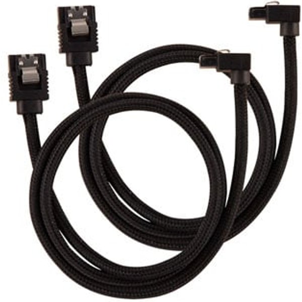 Corsair 60cm Black Premium Braided Sleeved 90° SATA Data Cable