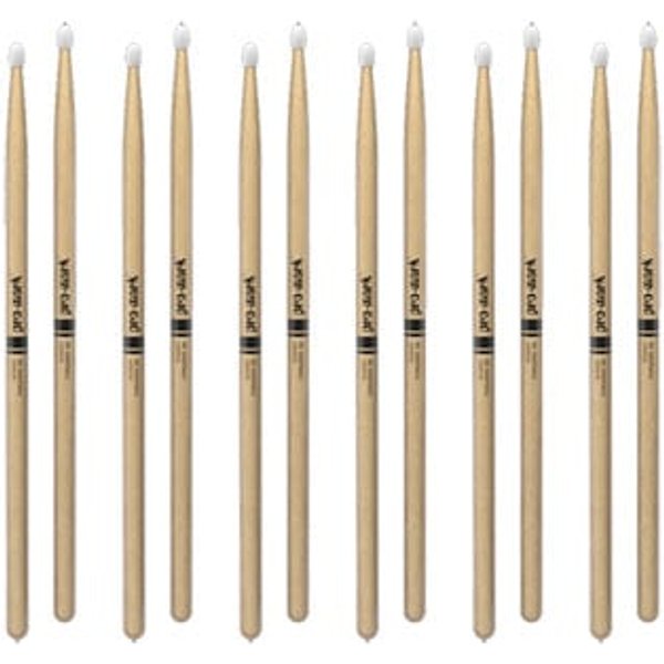 6 x Pairs - ProMark Classic Forward 5B Hickory Drumstick, Oval Nylon T