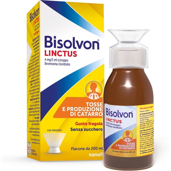 Bisolvon Linctus Sciroppo Mucolitico Per Catarro E Tosse Grassa Gusto Fragola, 200Ml-image