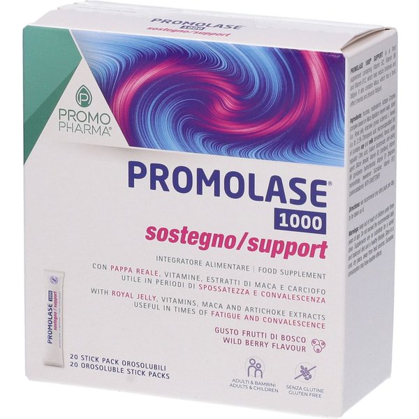 Promopharma Promolase 1000 Sostegno - Integratore Ricostituente Per L'energia, 20 Stick-image
