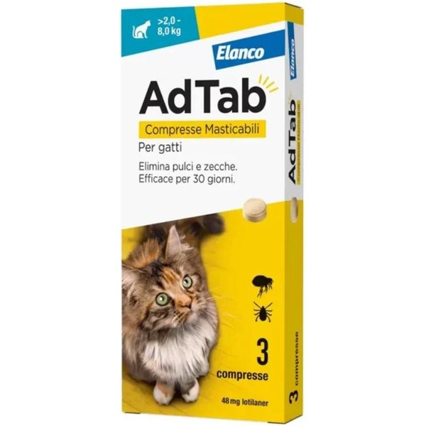 Adtab Lotilaner 48Mg Antiparassitario Per Gatti 2-8Kg, 3 Compresse-image