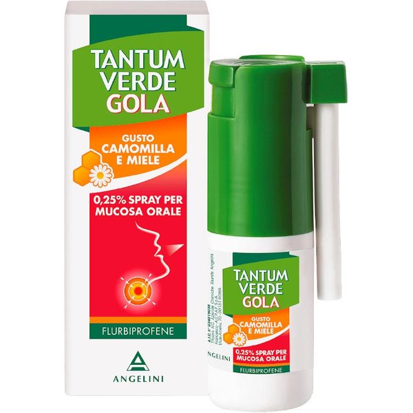 Tantum Verde Gola 0,25% Flurbiprofene Spray Per Mucosa Orale Trattamento Di Stati Infiammatori Del Cavo Orofaringeo Gusto Camomilla E Miele, 15Ml-image