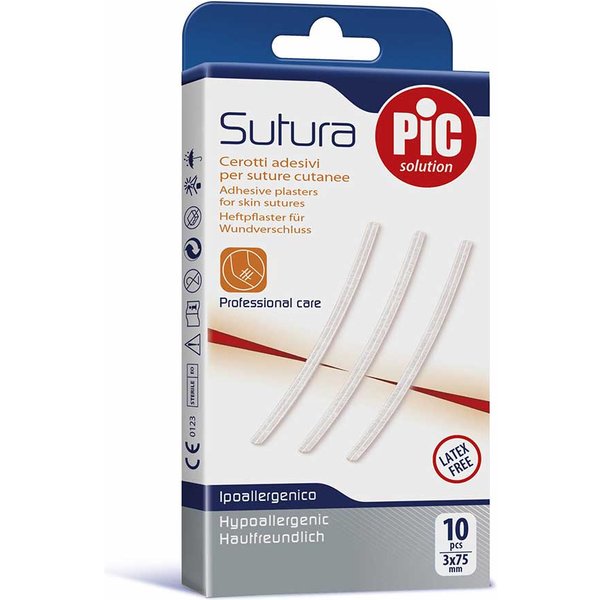 PIC Cerotti Per Sutura 3 X 75 Mm - Cerotti Ipoallergenici Per La Chiusura Delle Ferite, 10 Pezzi-image