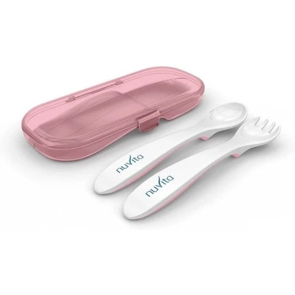 Nuvita Easy Eating Rosa Cool - Set Cucchiaio E Forchetta Per Bambini Da 6 Mesi, 1 Set-image
