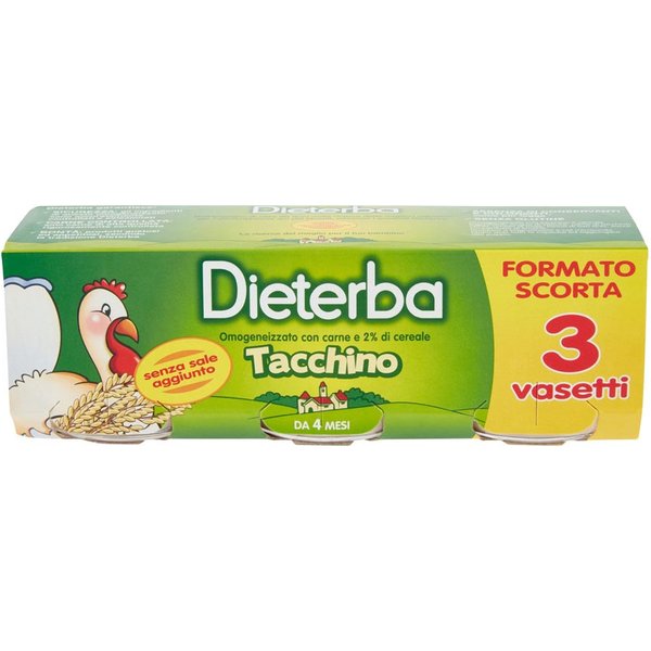 Dieterba Omogeneizzato Tacchino Alimento Per L'infanzia Dal 4° Mese, 3X80G-image
