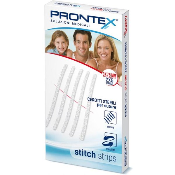 Prontex Stitch Strips Cerotto Sterile Per Suture 3X75Mm, 2 X 5 Strisce-image