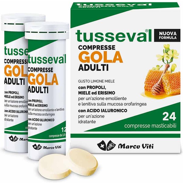Marco Viti Tusseval Gola Adulti Integratore Alimentare, 24 Compresse Masticabili-image