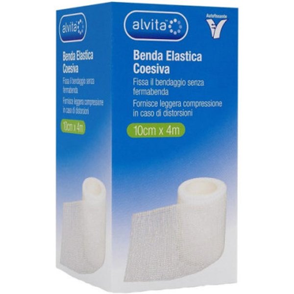 Alvita Benda Elastica Coesiva - Benda Per Il Fissaggio E La Compressione, 1 Benda Da 10 Cm X 4 M-image