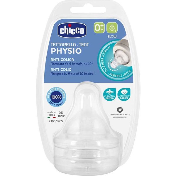 Chicco Perfect 5 - Tettarella Physio Anti-Colica In Silicone 0M+ Lento, 2 Pezzi-image