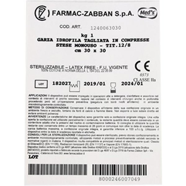 Farmac-Zabban Garza Compressa Idrofila 12/8 30 X 30Cm, 1Kg-image
