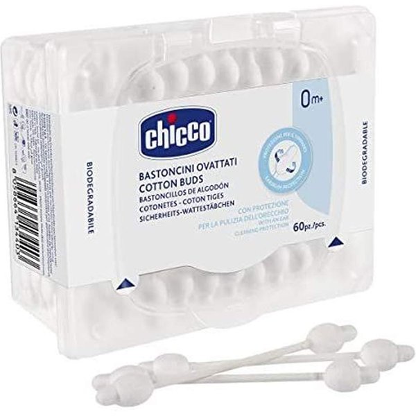 Chicco Bastoncini Ovattati Con Protezione Per Timpani Igiene Orecchio, 60 Pezzi-image